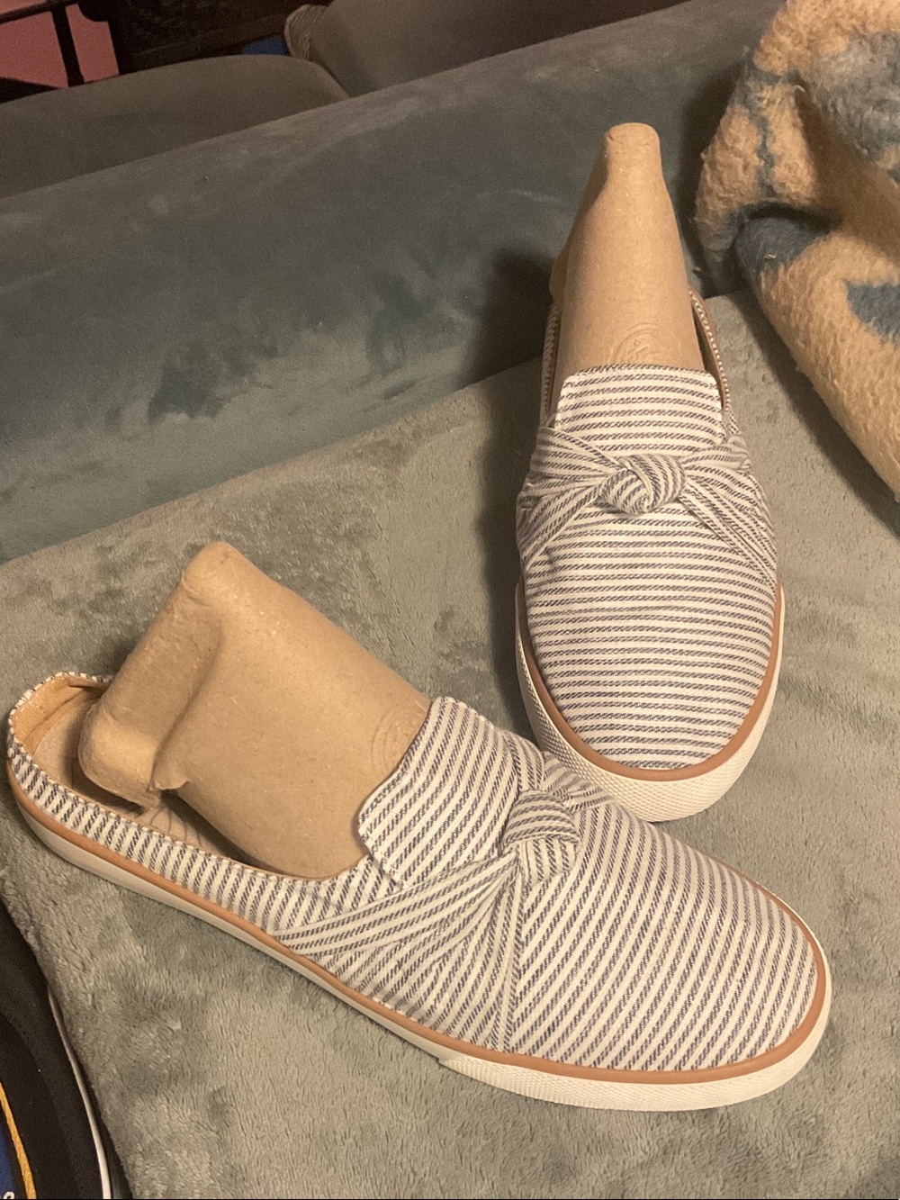 Margaritaville Blue and White Striped Knot Slip-On Flats